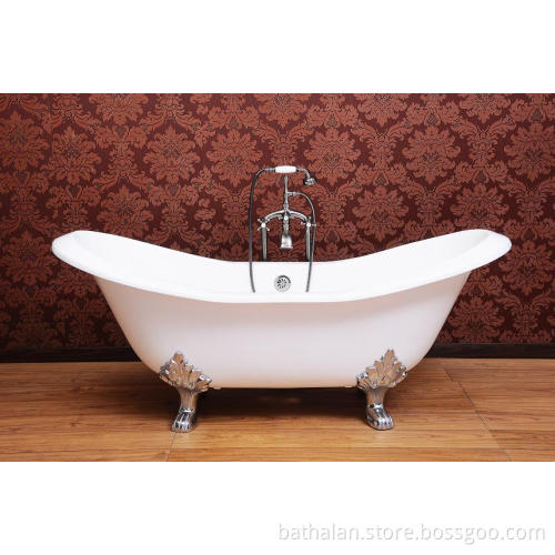 Double-slipper cast iron bathtub